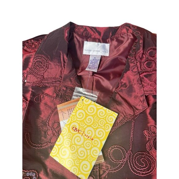 Susan Graver Jacket Women's XL Maroon Satin Button Embroidered Sequins NWT - Picture 6 of 7